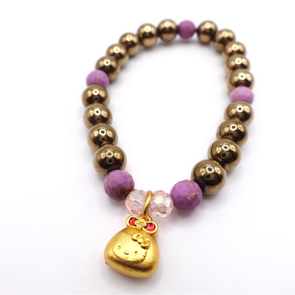Hello Kitty - Pyrite Bracelet - 24K Gold Vermeil Charm - Picture 4 of 4